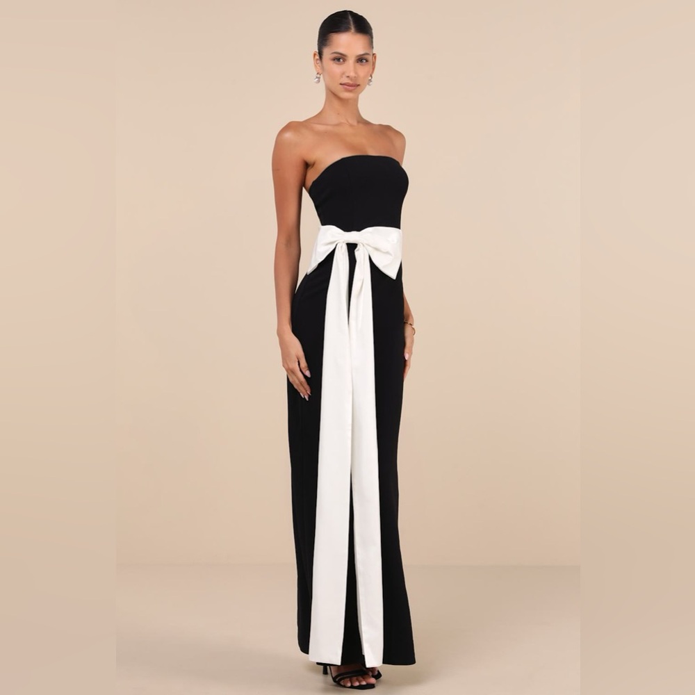Lulus Marvelous Vision Black Strapless Bow Column Maxi Dress